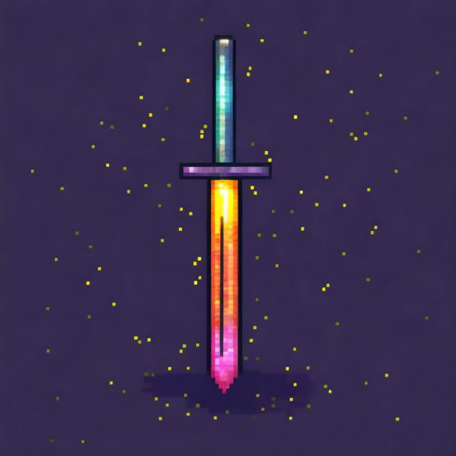 A pixel art image of a sword emitting an aura of energy