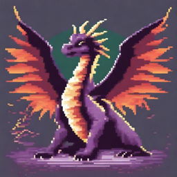 A pixel art image of a dragon surrounded by a mystical aura