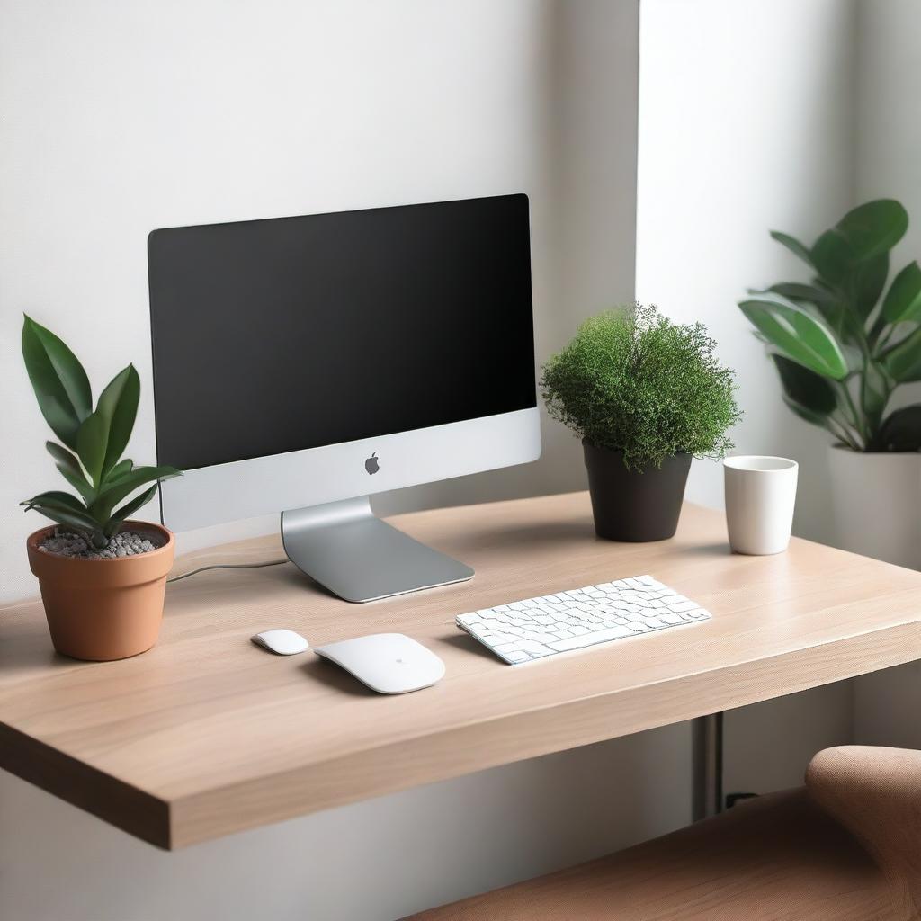 A modern desktop computer setup with a sleek monitor, ergonomic keyboard, and a stylish mouse