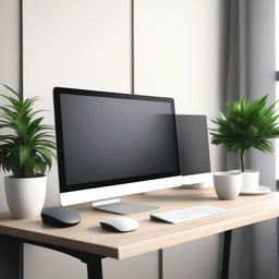 A modern desktop computer setup with a sleek monitor, ergonomic keyboard, and a stylish mouse