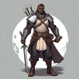 A human male character in a Dungeons and Dragons style, with dark hair and black skin tone