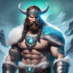 A male barbarian with white skin and faded grey Nordic tattoos