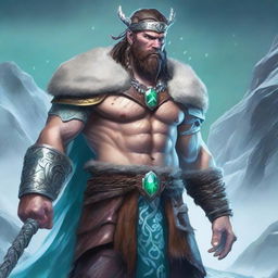 A male barbarian with white skin and faded grey Nordic tattoos