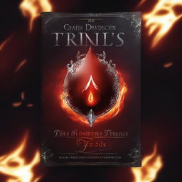 Create a fantasy book cover titled 'The Bloodfire Trials' by Emma Davidson