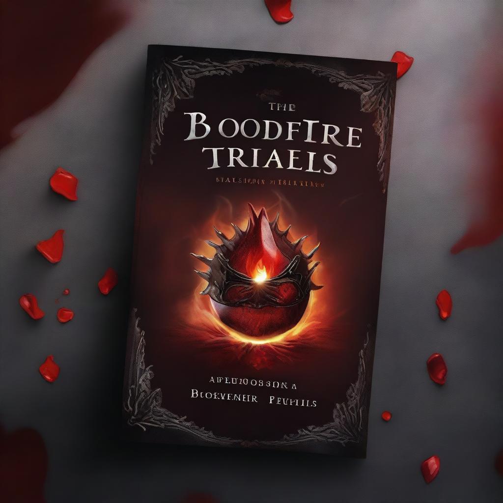 Create a fantasy book cover titled 'The Bloodfire Trials' by Emma Davidson