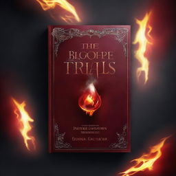 Create a fantasy book cover titled 'The Bloodfire Trials' by Emma Davidson