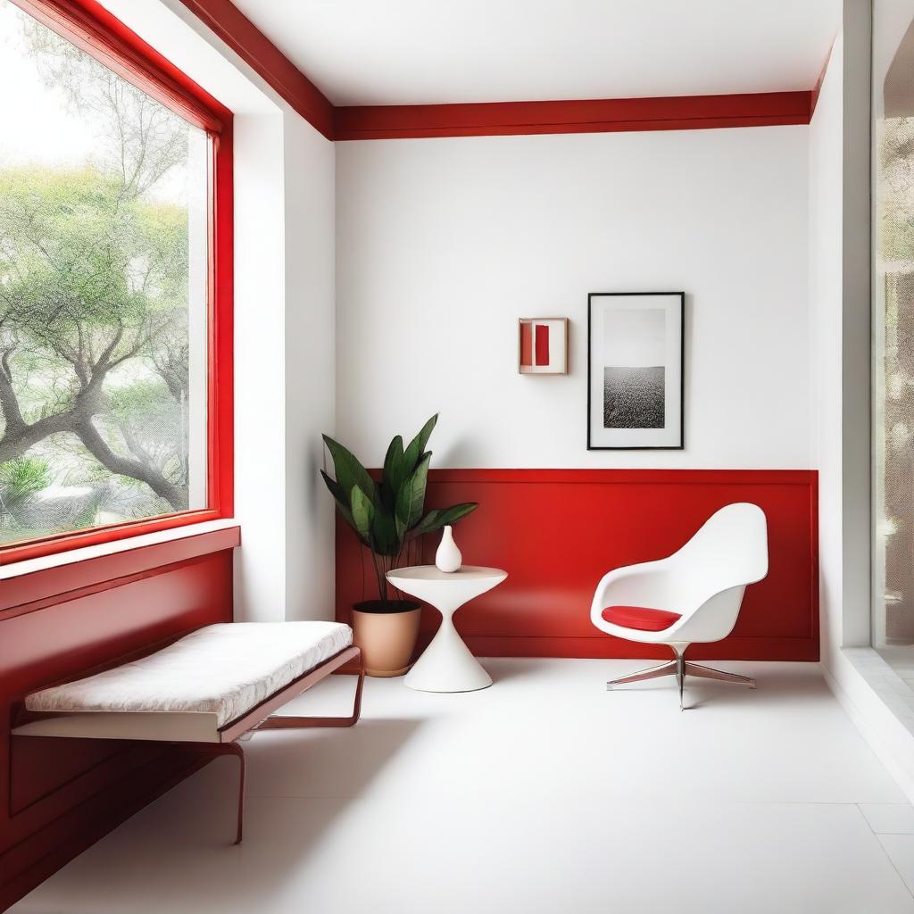 A room with white walls and a red border