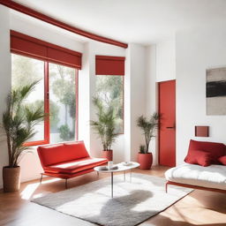 A room with white walls and a red border