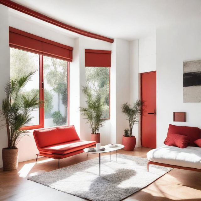 A room with white walls and a red border