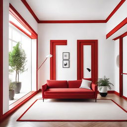 A room with white walls and a red border