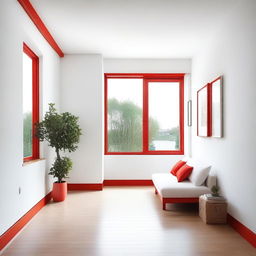 A room with white walls and a red border