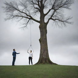 A woman imbued with the power of nature standing next to a man who harnesses the power of technology in a dynamic scene of contrast and balance.