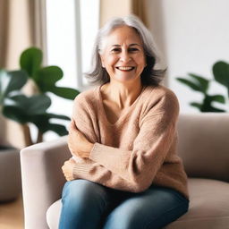 An adult woman with a warm smile stretches out her arms to hug the photographer