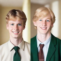 Two rooms, one with a tall blond guy with dark green eyes almost brown, 22 years old, at the door of the Latter Day Saint Christ church