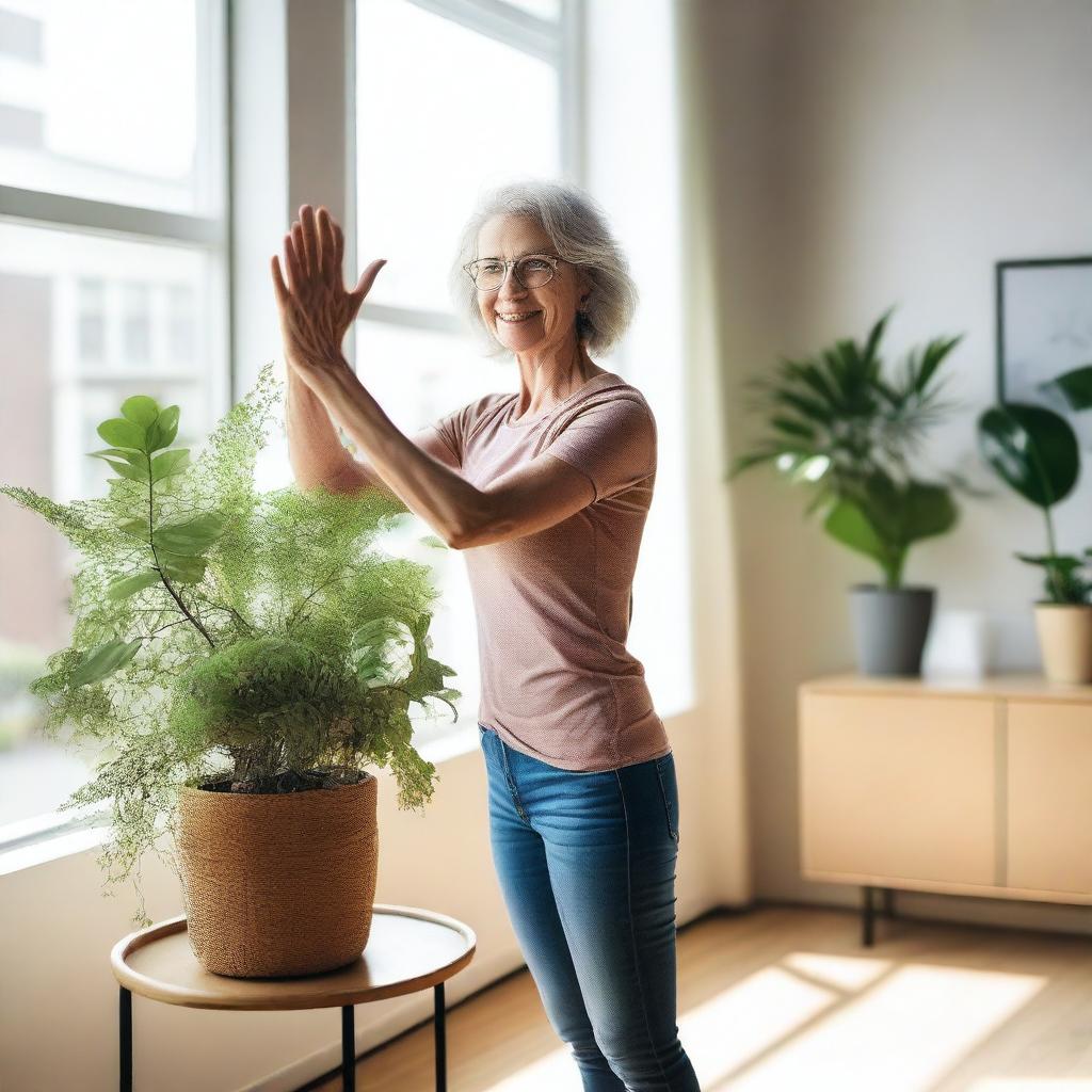 An adult woman with an inviting expression stretches her arms forward as if to hug the photographer