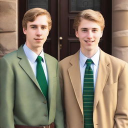 A tall, blond, 22-year-old Mormon man with dark green eyes standing at the door of the Latter Day Saint Christ church