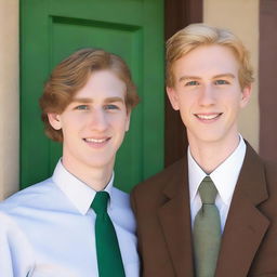 A tall, blond, 22-year-old Mormon man with dark green eyes standing at the door of the Latter Day Saint Christ church