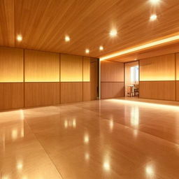 An elegantly designed room with polished tile flooring reflecting off subtle lighting.