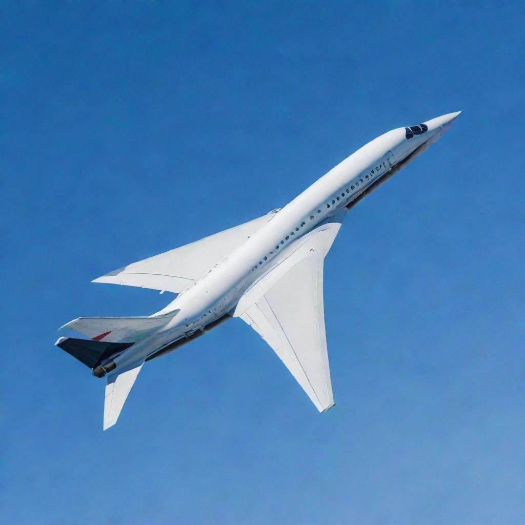 A detailed, sleek airplane soaring through a clear blue sky