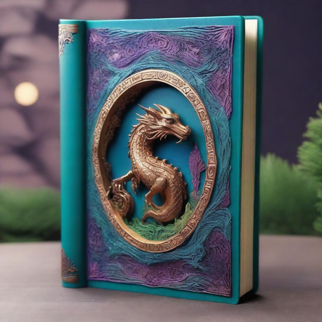 A 3D book cover with intricate details, showcasing a fantasy theme