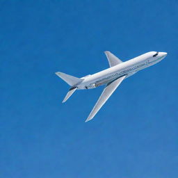 A detailed, sleek airplane soaring through a clear blue sky