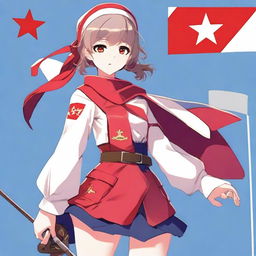 A character from the game Honkai Star March 7, depicted in a pioneer uniform with the aesthetics of the Soviet Union