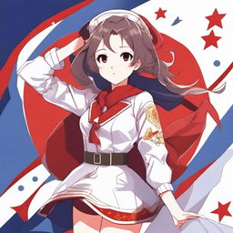 A character from the game Honkai Star March 7, depicted in a pioneer uniform with the aesthetics of the Soviet Union