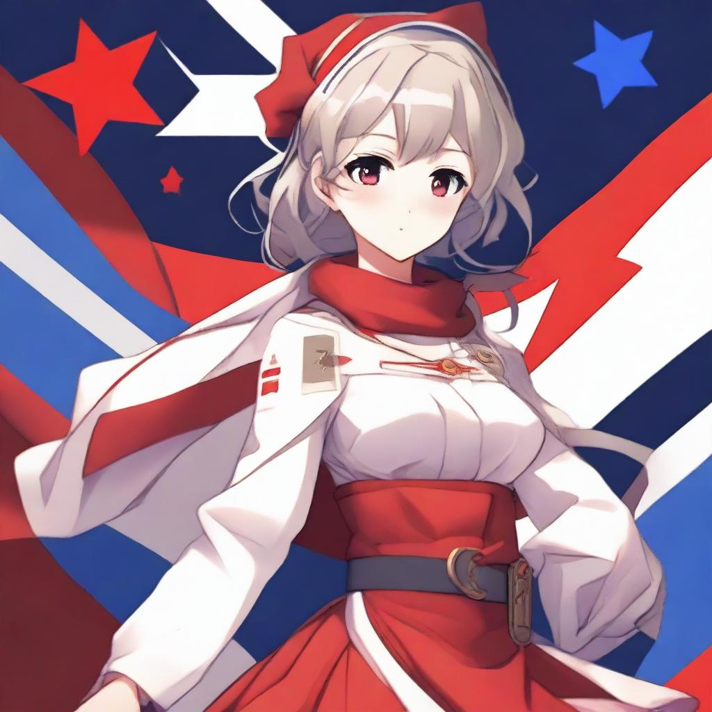 A character from the game Honkai Star March 7, depicted in a pioneer uniform with the aesthetics of the Soviet Union