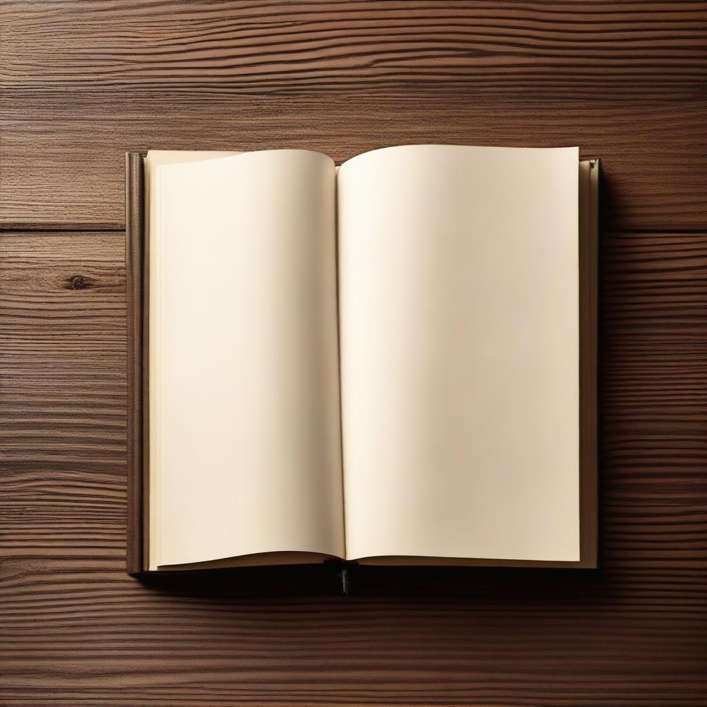 Create an image of a blank book with an elegant cover, opened to the first page