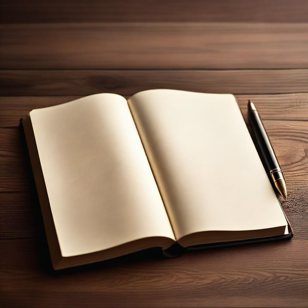 Create an image of a blank book with an elegant cover, opened to the first page