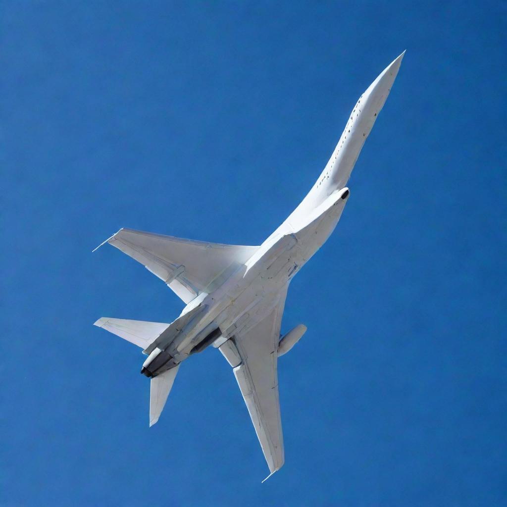 A detailed, sleek airplane soaring through a clear blue sky