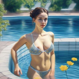 A depiction of a Ukrainian woman wearing lingerie while in a pool