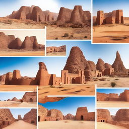 A vibrant collage showcasing popular tourist attractions in Saudi Arabia, including the historic Al-Ula, the futuristic city of NEOM, the Red Sea coastline, and the majestic Masmak Fortress in Riyadh