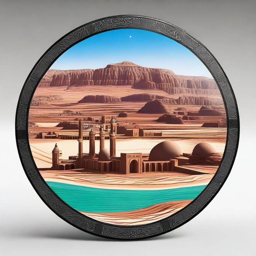 A circular panoramic view showcasing popular tourist attractions in Saudi Arabia