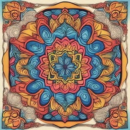 A beautifully designed circular pattern featuring intricate details and vibrant colors, resembling a mandala