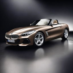 A stunning 3D rendering of a BMW Z4 car set against a dark background with dramatic light effects