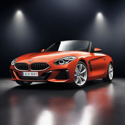 A stunning 3D rendering of a BMW Z4 car set against a dark background with dramatic light effects
