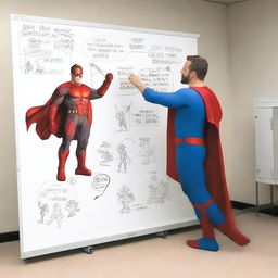 Create a photo-realistic image of a superhero named Matteo, played by Ryan Reynolds, battling against a whiteboard called the 'boo board', which is played by an actual whiteboard