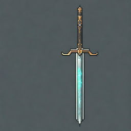 Create a detailed pixel art of a fantasy sword with a powerful aura