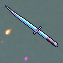 Create a detailed pixel art of a fantasy sword with a powerful aura