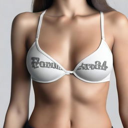 Create a realistic image of a woman wearing a bra with the text 'Djarum4D' written on it