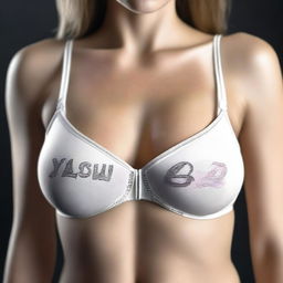 Create a realistic image of a woman wearing a bra with the text 'Djarum4D' written on it