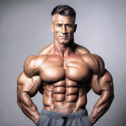 A highly muscular man with a body weight of 50 kilograms and only 5% body fat, showcasing his lean and defined physique