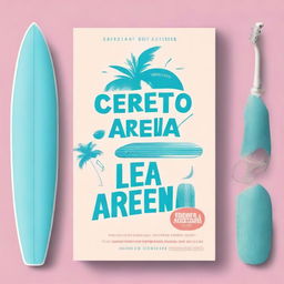 Create a light blue modern romance book cover with the title 'Los secretos de la arena'