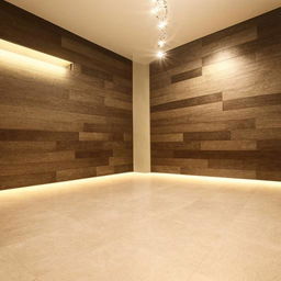 An elegantly designed room with polished tile flooring reflecting off subtle lighting.