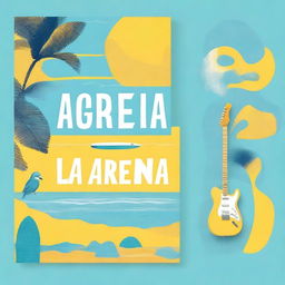 Create a light blue modern romance book cover with the title 'Los secretos de la arena'