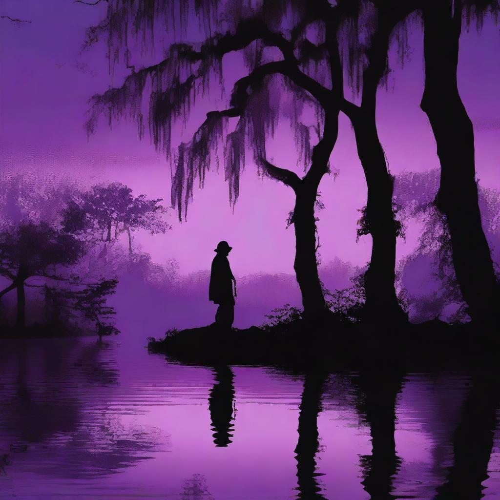 A dark, moody cover featuring a silhouette of a figure standing by a bayou at dusk