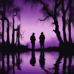 A dark, moody cover featuring a silhouette of a figure standing by a bayou at dusk