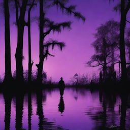 A dark, moody cover featuring a silhouette of a figure standing by a bayou at dusk