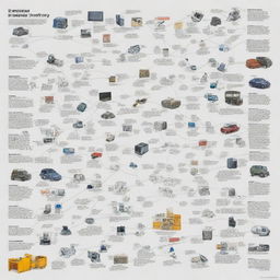 A detailed and organised mind map in Spanish that depicts various stages of life cycle of the products created by the electronics industry.